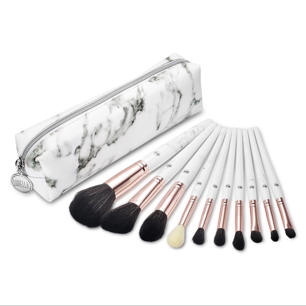 Lurella Marble Brushes 10 Piece Brush Set with Zippered Pouch NEW IN PACKAGE